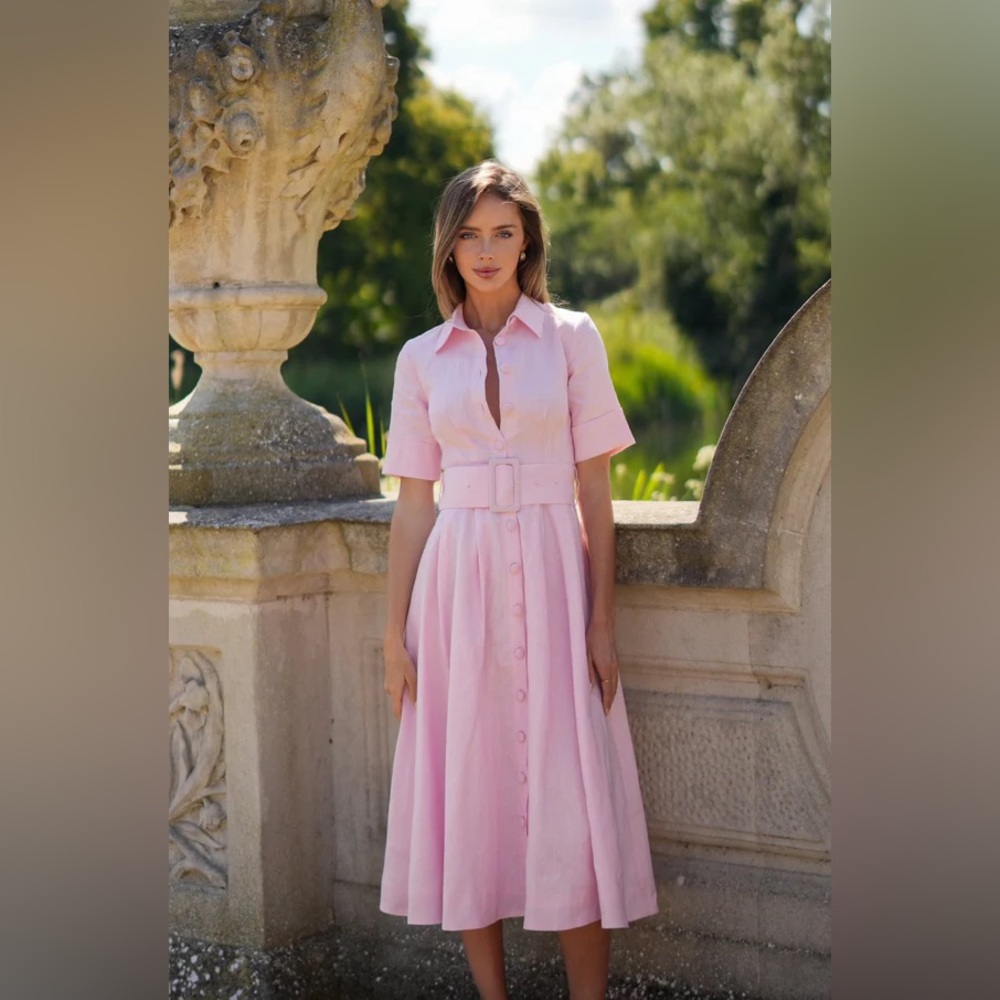 Aavelle Linen Belted Shirt Dress Size Small-Pristine condition